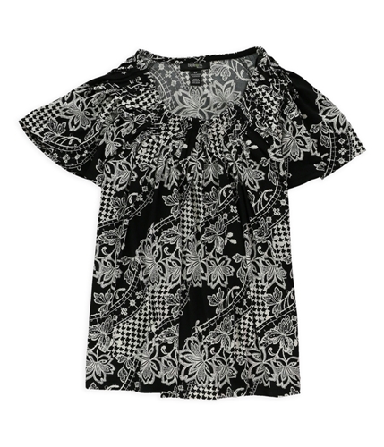 Style&co. Womens Lace Hound Peasant Blouse blackwhite 0X