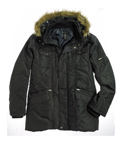 I-N-C Mens Nylon Fur Puffer Jacket black 2XL