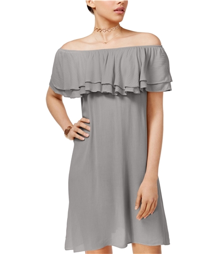 One Hart Womens Solid Off-Shoulder Ruffled Dress gray XS