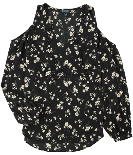 Ralph Lauren Womens Floral Knit Blouse black M