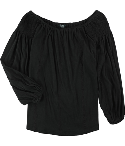 Ralph Lauren Womens Smocked Knit Blouse black S