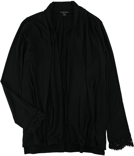 Ralph Lauren Womens Lace Trim Cardigan Sweater black XL