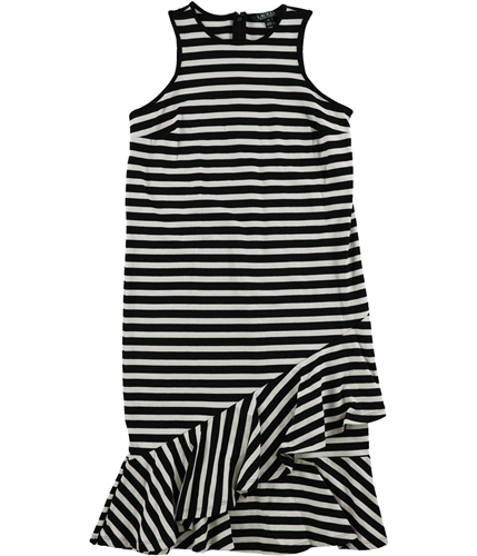 Ralph Lauren Womens Striped Asymmetrical Flounce Sheath Dress black XS