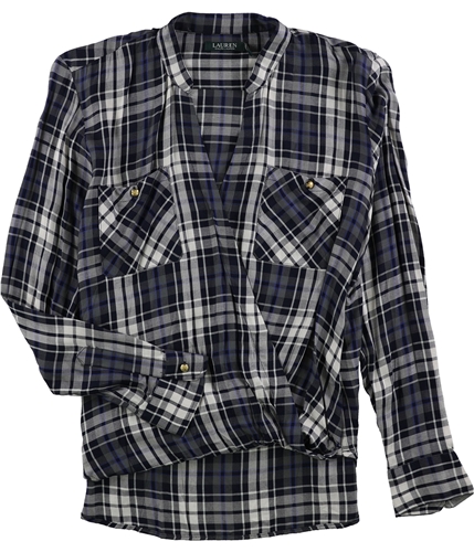 Ralph Lauren Womens Plaid Long Sleeve Wrap Button Up Shirt gray XS