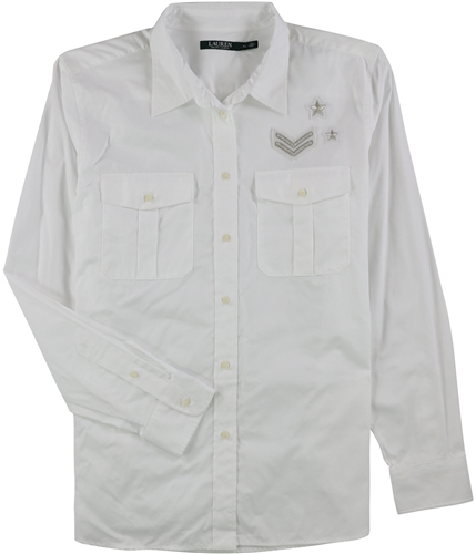 Ralph Lauren Womens Embellished Button Up Shirt white S