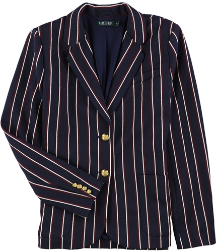 Ralph Lauren Womens Striped Two Button Blazer Jacket navy M