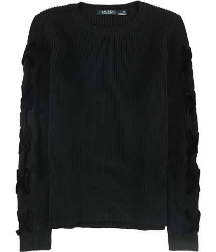 Ralph Lauren Womens Velvet Lace-Up Pullover Sweater black S