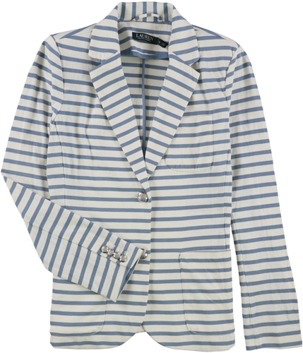 Ralph Lauren Womens Striped Two Button Blazer Jacket bluwht M