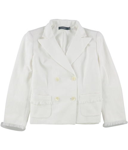Ralph Lauren Womens Fringe Trim Double Breasted Blazer Jacket white 10