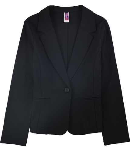Leyva's Womens Solid One Button Blazer Jacket black 1X
