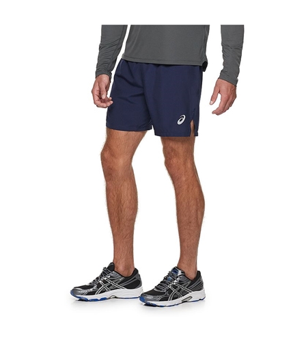 ASICS Mens Silver Logo Athletic Workout Shorts navy XL