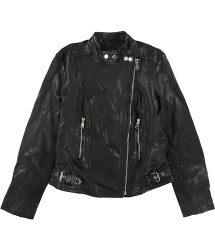 Ralph Lauren Womens Tumbled Leather Biker Jacket black 6P