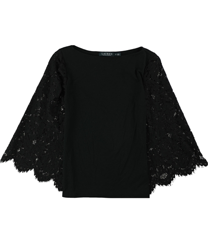Ralph Lauren Womens Bell Lace Sleeve Basic T-Shirt black PS