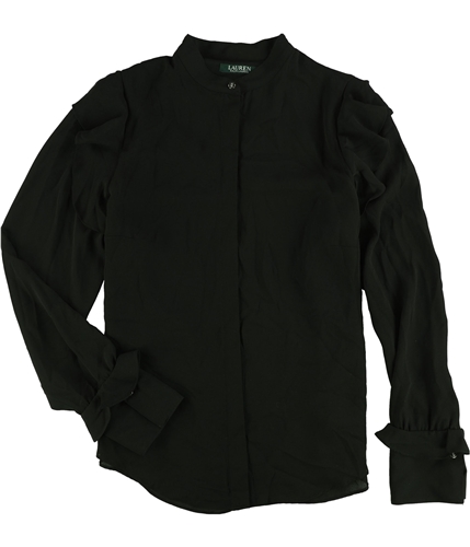 Ralph Lauren Womens Ruffled Button Up Shirt black PL