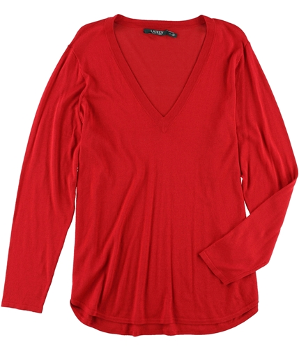 Ralph Lauren Womens Plus Size Silk V-Neck Pullover Sweater red 1X
