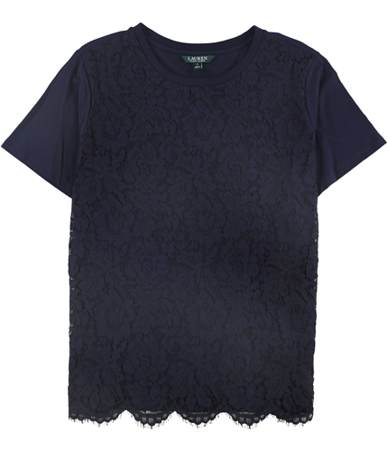Ralph Lauren Womens Lace Front Basic T-Shirt navy 1X
