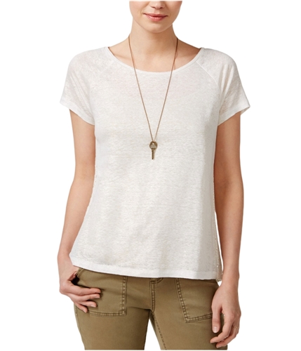 maison Jules Womens Metallic Lace Basic T-Shirt egret L