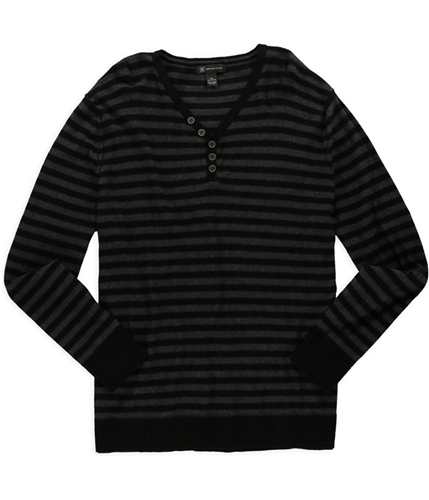 I-N-C Mens Striped Henley Sweater blackcharhthr XL