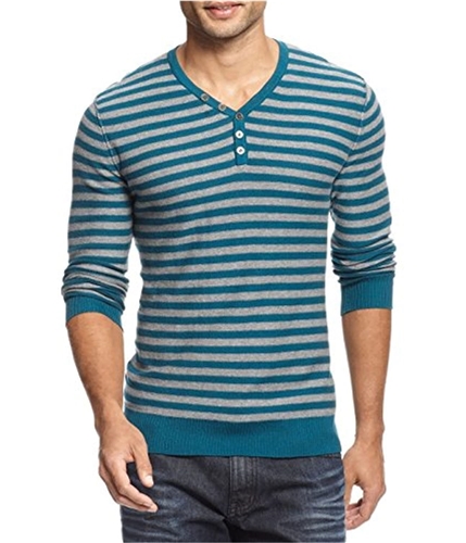 I-N-C Mens Striped Knit Henley Shirt grnmalhtrgr XL