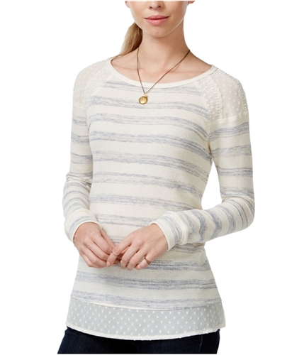maison Jules Womens Striped Lace-Inset Pullover Blouse oatmealcombo M