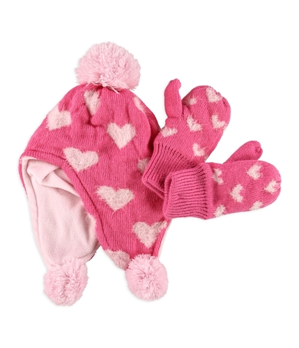The Children's Place Girls Knit Hearts Glove / Beanie Hat pink L
