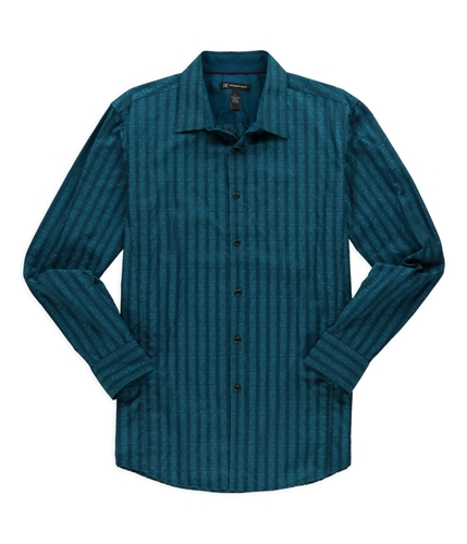 I-N-C Mens Striped Floral Button Up Shirt neoteal L