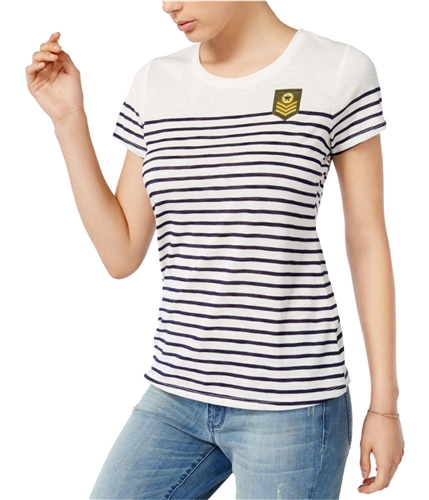 maison Jules Womens Metallic Stripe Basic T-Shirt egretcombo S