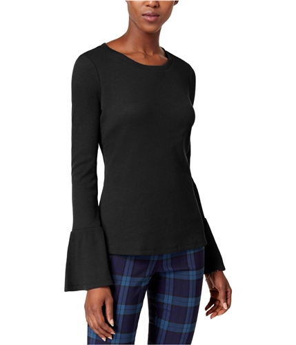 maison Jules Womens Thermal-Knit Basic T-Shirt deepblack XXS