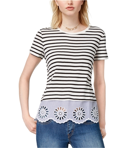 maison Jules Womens Cotton Lace-Up Top Embellished T-Shirt cloudcombo S