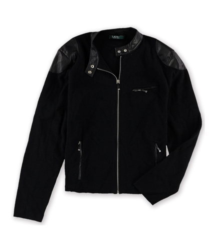 Ralph Lauren Womens Mixed Media Motorcycle Jacket black XL