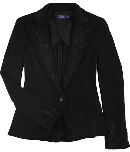 Ralph Lauren Womens Beaded One Button Blazer Jacket black 2