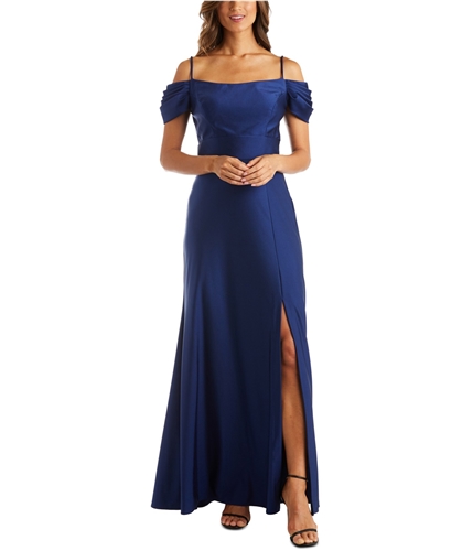 Nightway Womens Pleasted Cold-Shoulder Fit & Flare Gown Slit Dress twilight 4P