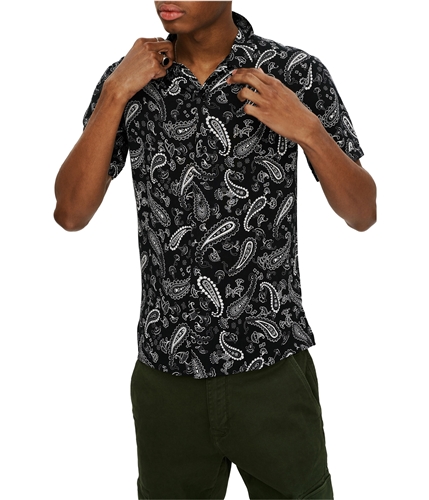 Elevenparis Mens Paisley Button Up Shirt black M