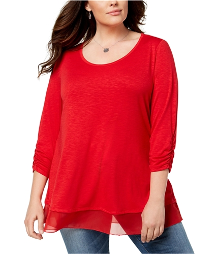 Style & Co. Womens Chiffon Hem Pullover Blouse red 1X