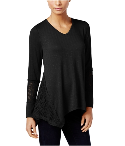 Style & Co. Womens Lace-Panel Basic T-Shirt deepblack PM