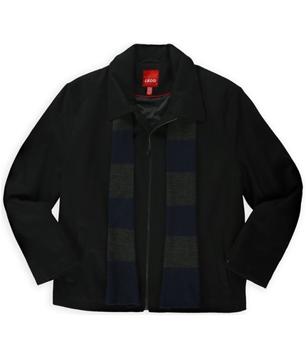 IZOD Mens Wool Blend Coat & Scarf Set Pea Coat blackblue S