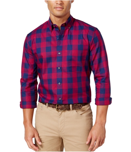 John Ashford Mens Buffalo Plaid Button Up Shirt berryglaze XL