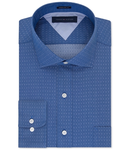 Tommy Hilfiger Mens Printed Button Up Dress Shirt denim 15.5