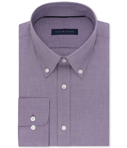 Tommy Hilfiger Mens Plaid Button Up Dress Shirt wine 16.5