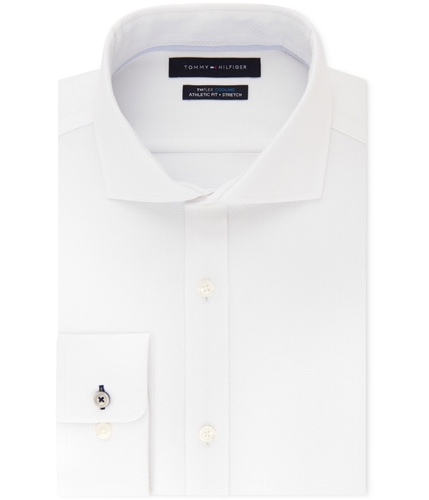 Tommy Hilfiger Mens Fitted TH Flex Button Up Dress Shirt white 16.5
