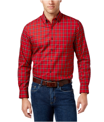 Club Room Mens Plaid Button Up Shirt redriver S