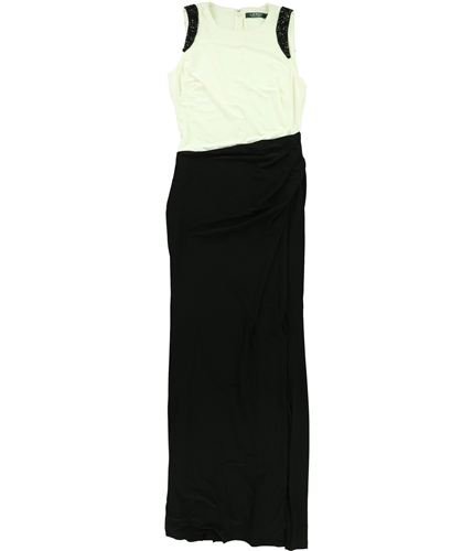 Ralph Lauren Womens Colorblocked A-line Gown Dress blklwht 2