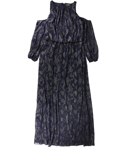 Ralph Lauren Womens Burnout Cold Shoulder Gown Dress navy 2