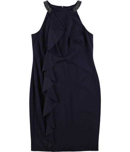 Ralph Lauren Womens Ruffled Embellished Sheath Dress navy 2