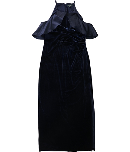 Ralph Lauren Womens Ruffled Velvet Halter Gown Dress navy 6