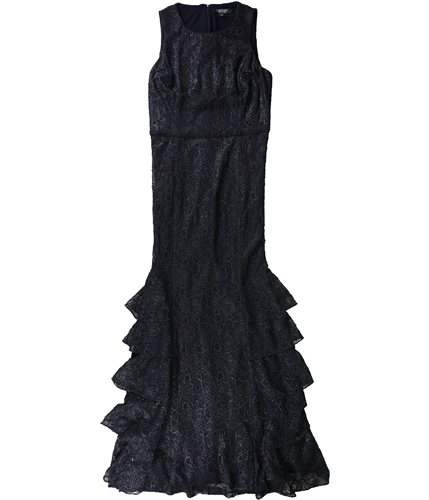 Ralph Lauren Womens Ruffled Lace Gown Dress bluenavy 10