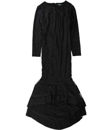 Ralph Lauren Womens Fluted Lace Gown Dress black 2