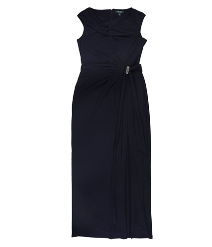 Ralph Lauren Womens Boat Neck Gown Maxi Sheath Slit Dress navy 8