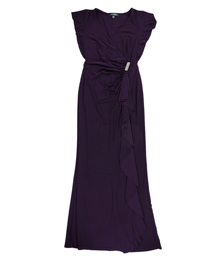 Ralph Lauren Womens Flutter-Sleeve Gown Maxi Ruffled Wrap Dress purple 2