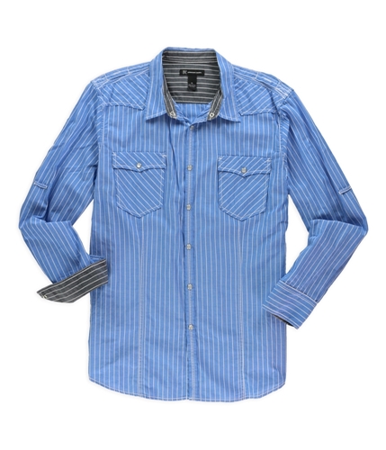 I-N-C Mens Twist Stripe Button Up Shirt blue XL